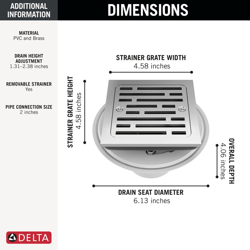 Delta DT062412 4" Tile-in Square Shower Drain - Chrome