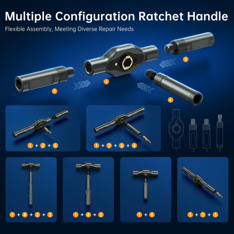 FIDECO 74 in 1 Magnetic Ratchet Screwdriver Set, Multi Bit DIY T Handle Screwdriver Set with Storage Case, Compact Repair Tool Kit for Computer, Cellphone, Watch, Eyeglass, Bicycle, Furniture