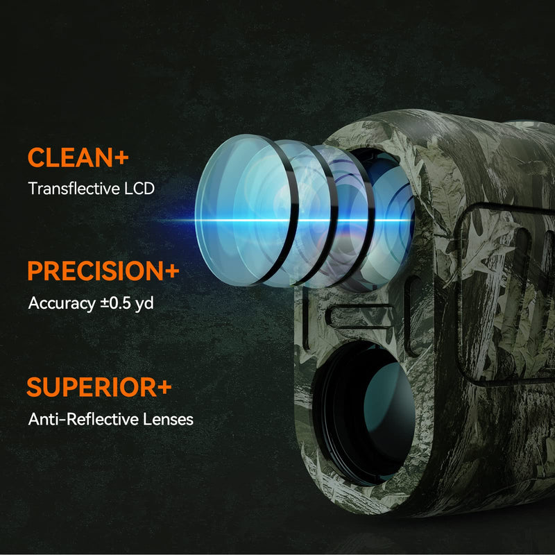 ACPOTEL Range Finder for Shooting High Precision ±0.5 yd, Hunting Rangefinder Up to 656 Yards, Laser Range Finder with Bow Hunting Mode, Range Finder for Hunter (Camo)