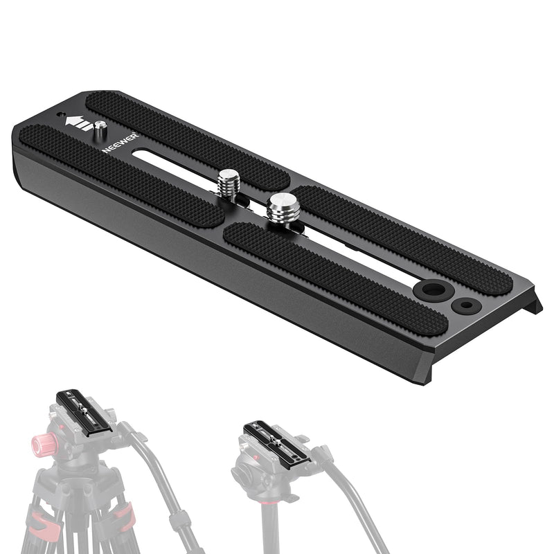 NEEWER 501PL Tripod Quick Release Plate Compatible with Manfrotto MVH500AH MVH502AH, 6.3"/16cm Extended Camera Mounting Plate with 1/4" 3/8" Screws, Anti Off Pin for GM001 GM002 GM006 Fluid Heads, QR6