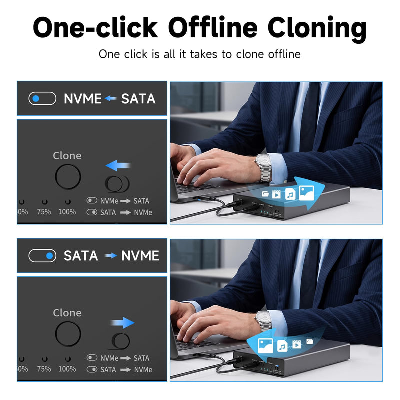 WAVLINK Hard Drive Docking Station NVMe M.2 to SATA 2.5/3.5 SSD/HDD | 10Gbps Lay Flat Docking Station SATA to M.2 NVMe Cloner Tool-Free, Offline Clone Function for Windows Mac Linux