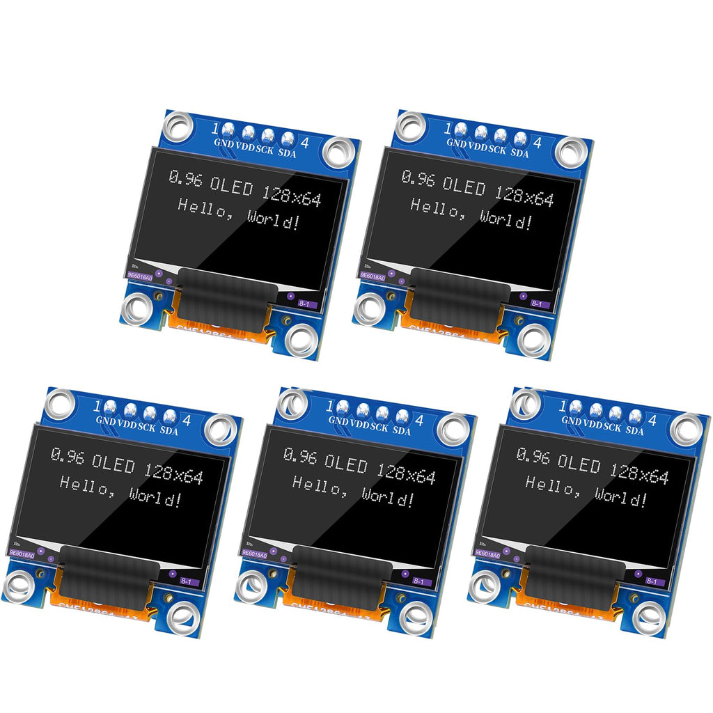 MakerFocus 5pcs 0.96 Inch OLED Display Module I2C IIC Communication SSD1315 Driver 128 x 64 Pixel for Arduino UNO R3 STM32/2 Raspberry Pi (White, Soldered) 5pcs white