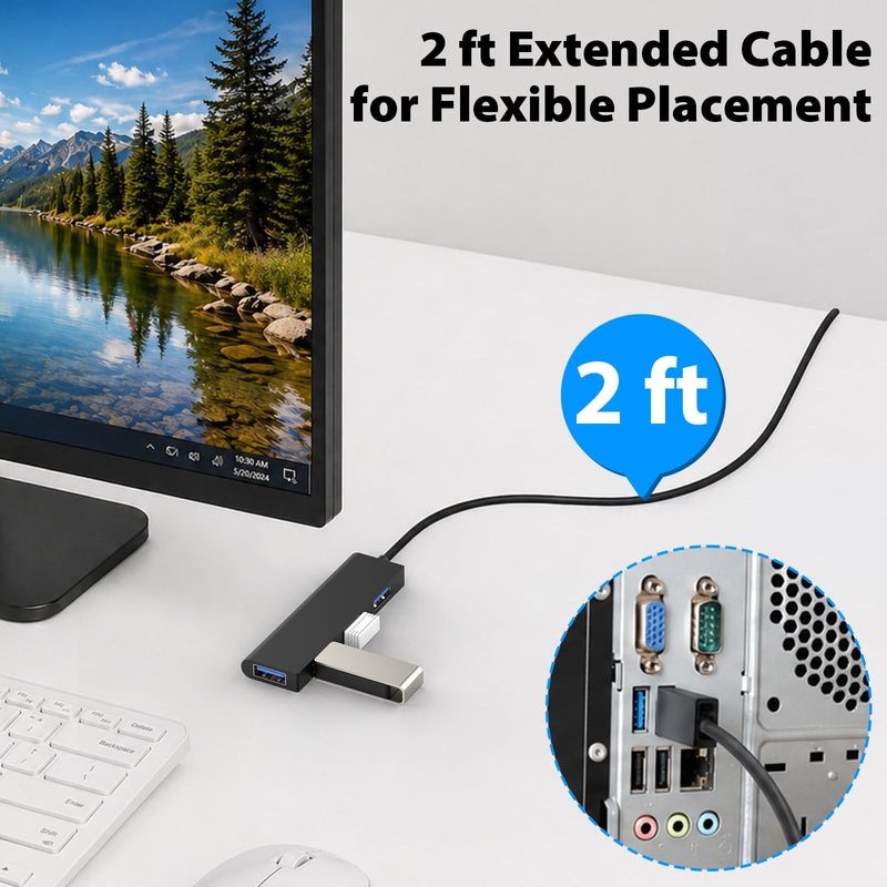 Cyberguys USB Hub 4 Ports, USB 3.2 Gen 1 5Gbps Multi Adapter Splitter | USB-A Power Port, Expansion Hub for Laptop, PC, MacBook, Flash Drive, Keyboard, Mouse, includes 2 ft Cable