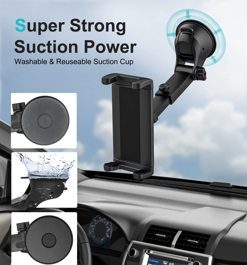 Car Dashboard Tablet Mount for Truck, [Telescopic Arm] Tablet Holder with Super Suction Cup, Vehicle Dash Windshield Stand for iPad Pro 12.9 Mini Air, Galaxy Tab, Z Fold, iPhone, 4-13" Tablets