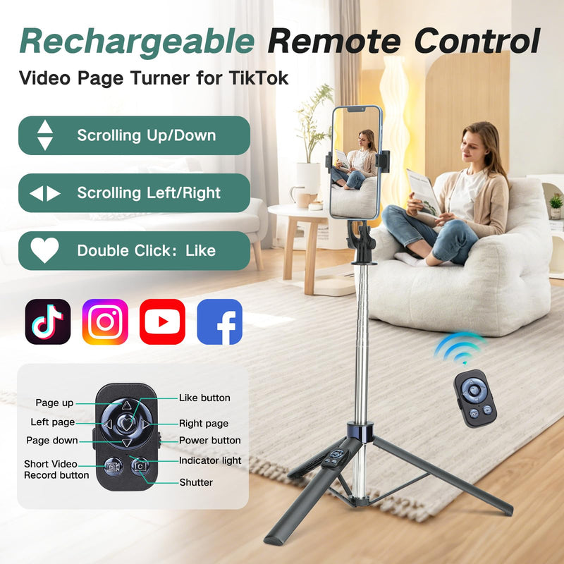 70 Inch Selfie Stick Tripod for iPhone with Remote,Extendable Selfie Stick for iPhone,Portable Travel Phone Tripod for Video Recording Live Streaming Black-A