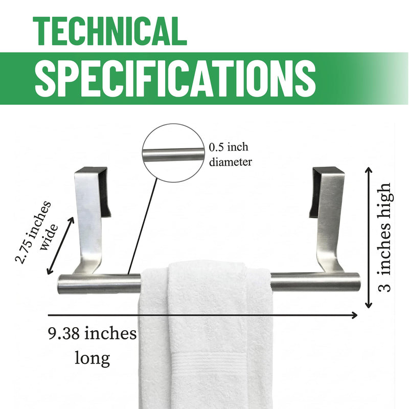 Evelots Towel Hook, Bar Over Cabinet Door - Kitchen, Bathroom - 2 Pack- Hand, Dish Towel Rack Holder - Inside or Outside Door - Brushed Stainless Steel - No Rust - No Scratch - No Installation Set of 2