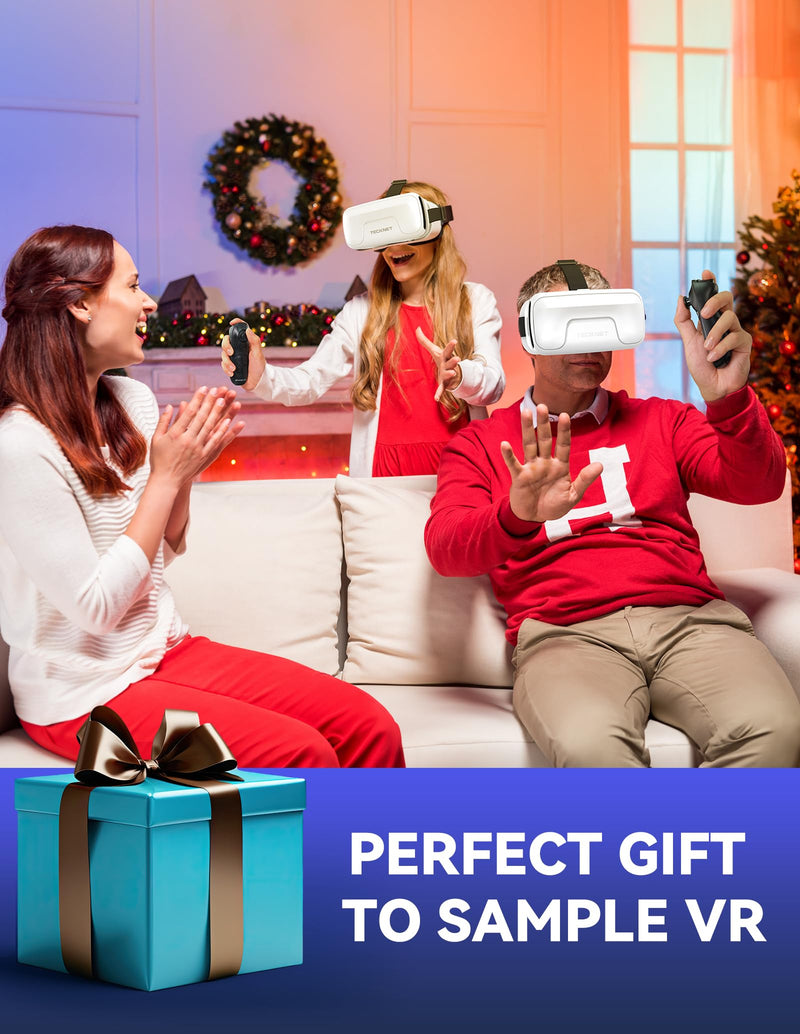 TECKNET VR Headset for Phone with Controller, Virtual Reality Headsets with HD 110°FOV Anti-Blue Light Lenses & Adjustable Gears, 3D VR Headset for Kids Compatible iPhone Samsung Android 4.7-7.2" pearl white