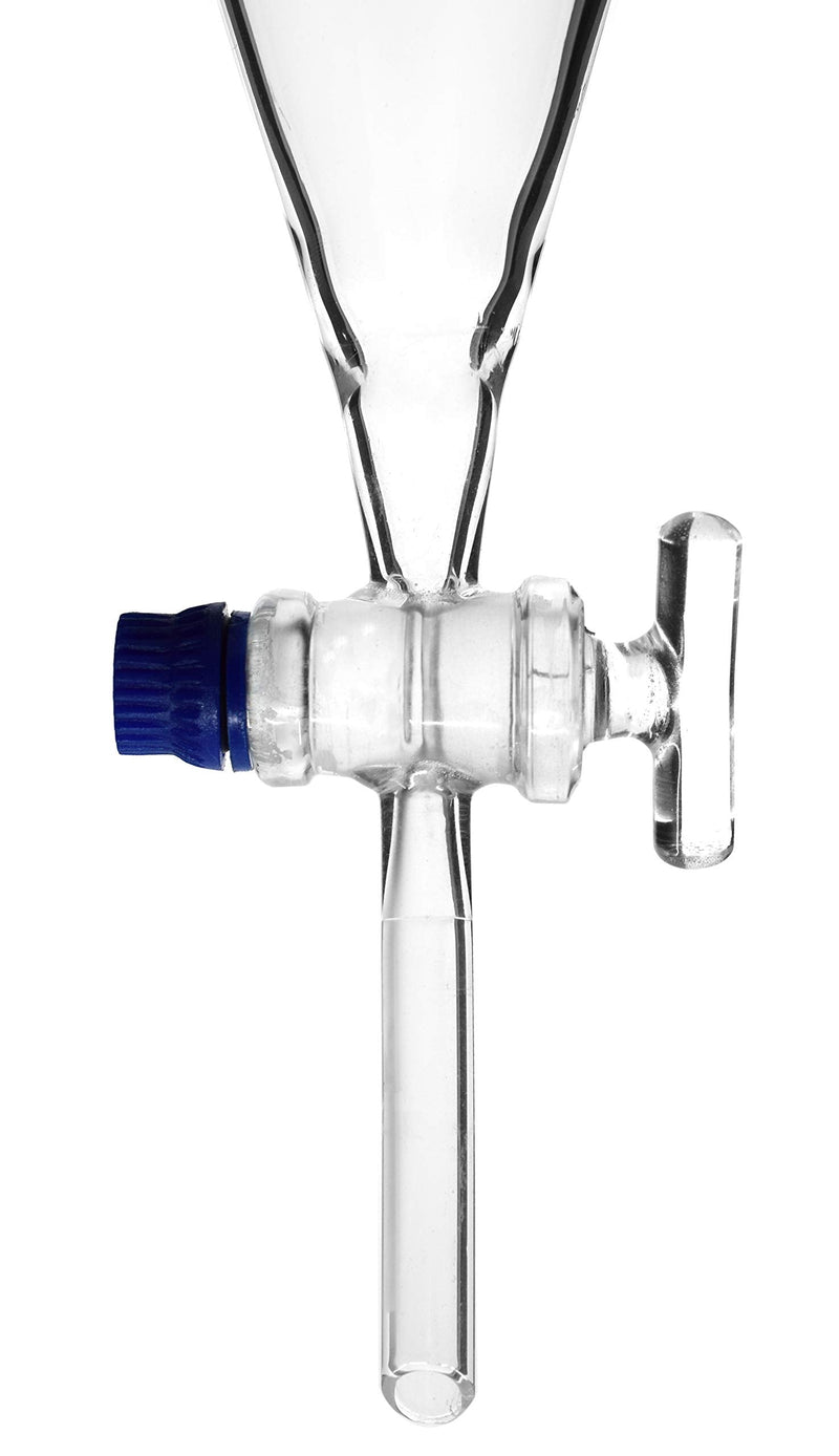 EISCO Squibb Separating Funnel, 500ml - 24/29 Plastic Stopper, Glass Key Stopcock, Graduated - Borosilicate Glass