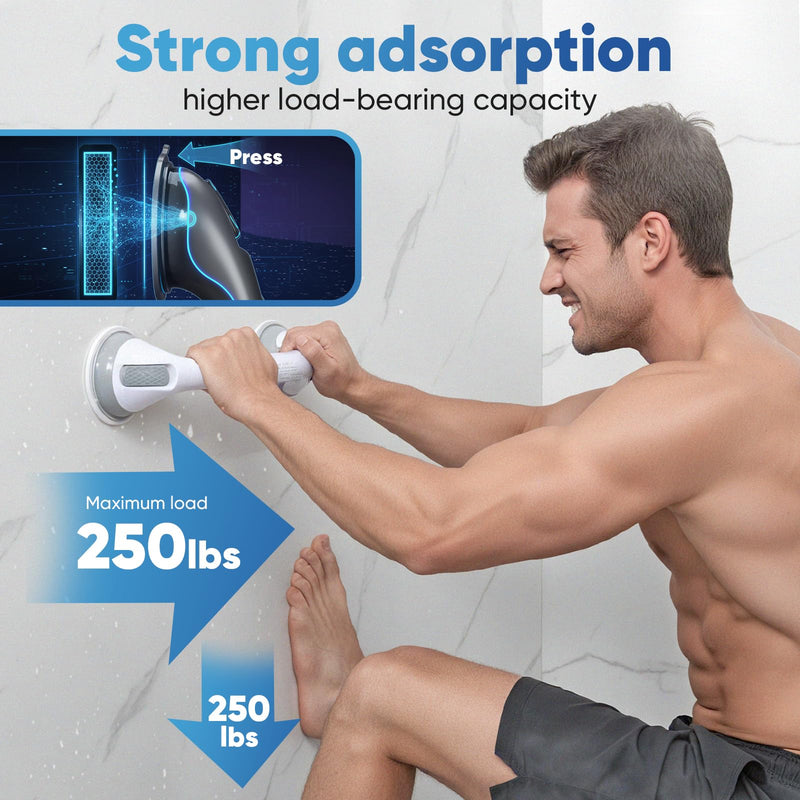 Shower Grab Bars for Bathtubs and Showers, 2 Pack Suction Grab Bars, Heavy Duty Removable Shower Handles with Strong Suction, Bathroom Safety Grip for Seniors, Elderly, Handicap, No Drilling, Gray
