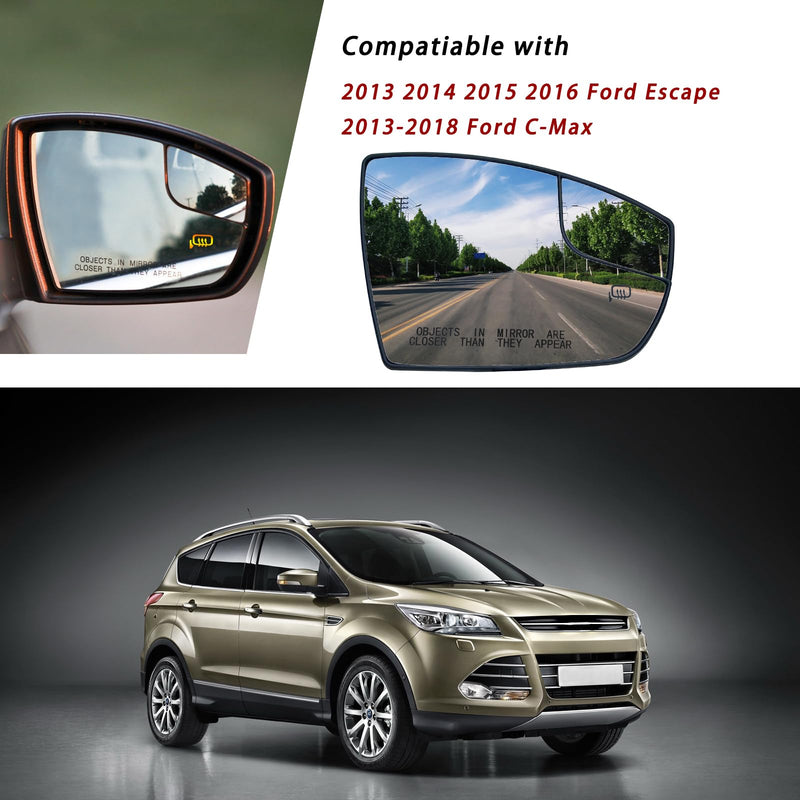 Right Passenger Side Heated Mirror Glass Replacement For 2013 2014 2015 2016 Ford Escape 2013 2014 2015 2016 2017 2018 Ford C-Max - For Ford Escape Side Mirror Glass With Rear Holder Right (Passenger Side)