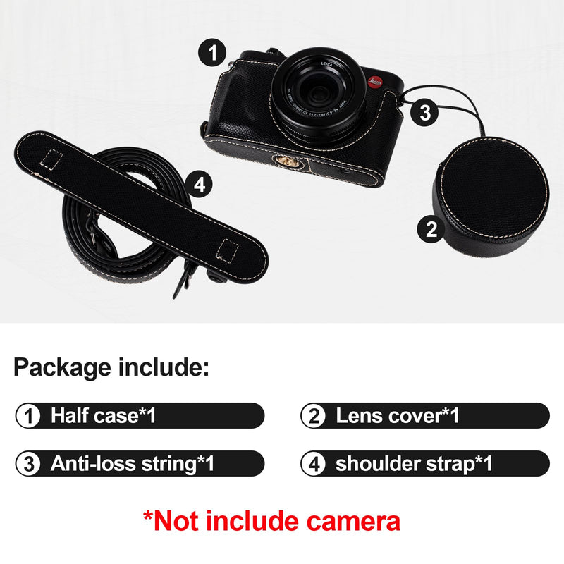 VOVMOEYA Protective Camera Case Kit for Leica D-LUX8 Camera,for Leica DLUX8 Half Case D-LUX 8 Camera Cover with Front Lens Cap with Shoulder Strap-Black BLACK