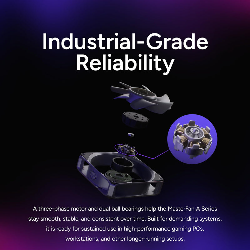 Cooler Master MasterFan A120 Case Fan, High Air Pressure, Aluminum Blades | 120mm Fan Size, High Air Pressure, Aluminum Blades, PWM Quiet Cooling, Three-Phase Motor, 0.6mm Tip Clearance, Aluminum Frame
