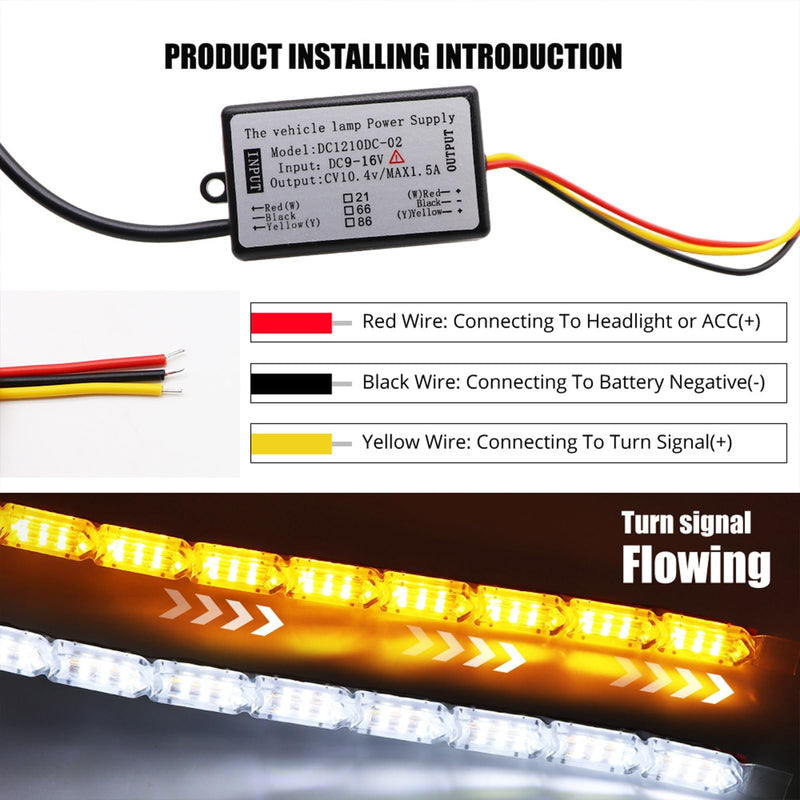 AUTOXBERT Car Daytime Running Light Strip, 2Pcs Flexible Crystal DRL LED Strip Sequential, Dual Color 17Inch Headlight LED Strip Turn Signal Lights Strip (White&Amber)