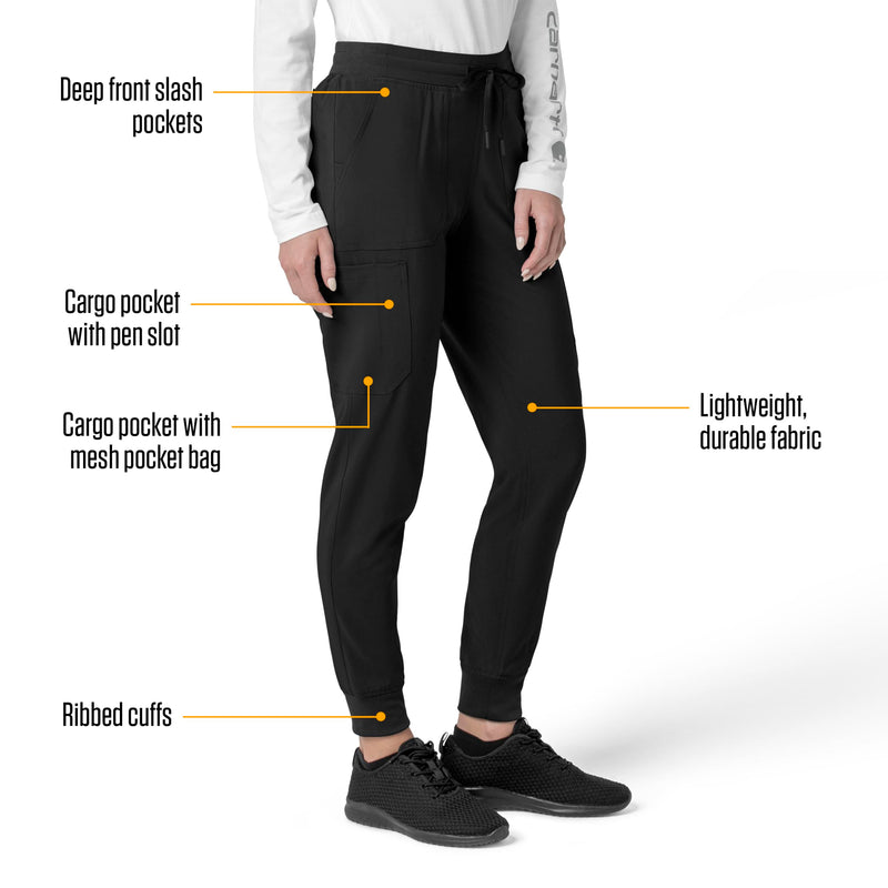 Carhartt Scrubs for Women Force Cross-Flex Cargo Joggers Pants with Drawstring and 8 Pockets Medium Black