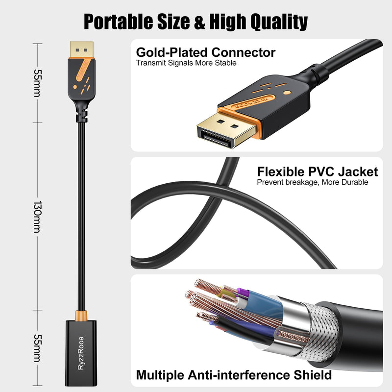 DP to HDMI Adapter, 5-Pack, 4K, 10.2Gbps, DP 1.2 to HDMI 1.4 | Uni-directional Male to Female. Plug & Play. Compatible with Monitor, Laptop, PC, Projector, and TV. Black