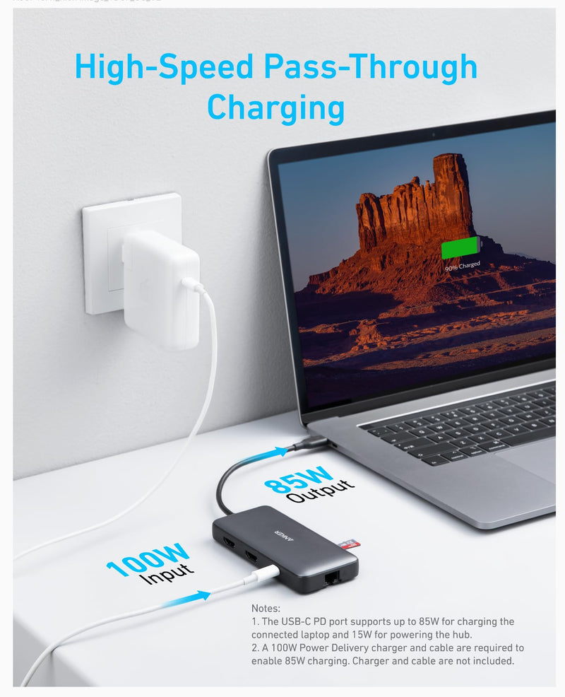 Anker Laptop Docking Station Dual Monitor, 8-in-1 USB C Hub with 4K HDMI | Dual HDMI USB C Dock, 1Gbps Ethernet, 85W Max PD, SD/TF Card Reader, for USB C Laptops, XPS and More (Charger Not Included) 8 in 1 【2 HDMI + Ethernet】