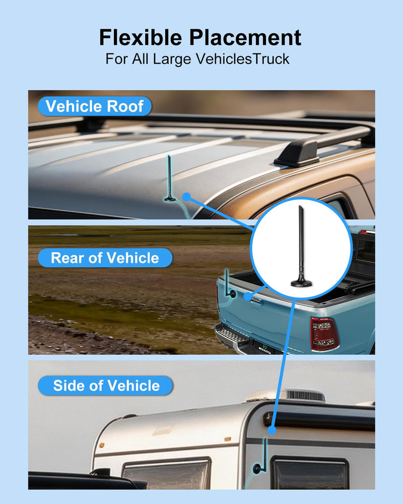 Foldable 5dBi Magnetic Truck RV WiFi Antenna, No Drilling Needed | RP-SMA Male 2.4GHz External Antenna with 9.8ft RG178 Cable for Semi Truck, Van, Dash Cam & Backup Camera - Heavy Duty