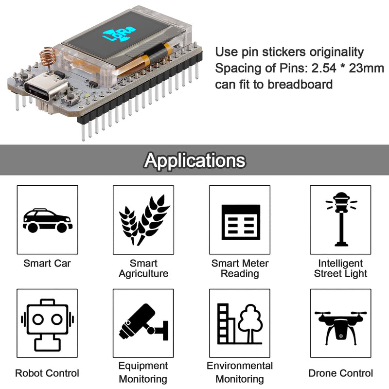 MakerFocus 2pcs ESP32 Development Board SX1262 863 928MHz LoRaWAN WiFi Bluetooth Dual Core 240MHz Integrated CP2102 with 0.96" OLED Display and Antenna for Arduino NodeMCU Intelligent Scenes 2