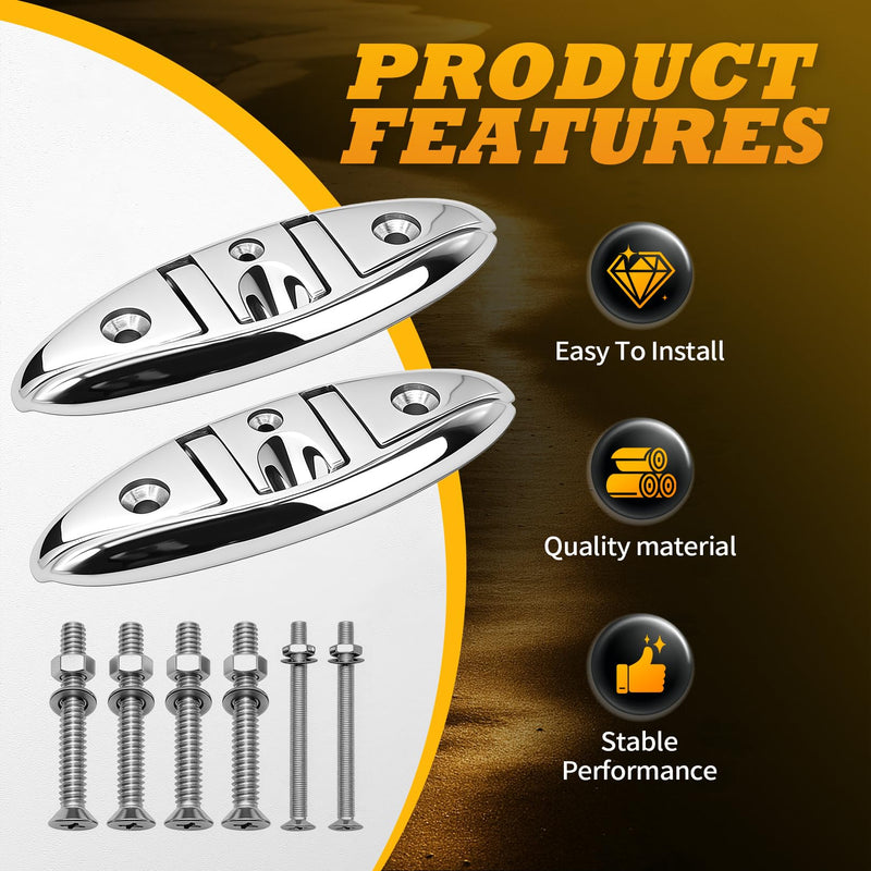 2pcs 6 inch 6" Dock Cleats Marine Boat 316 Stainless Flip Up Cleats Folding Cleat with Screws and Nuts 6" 2pcs