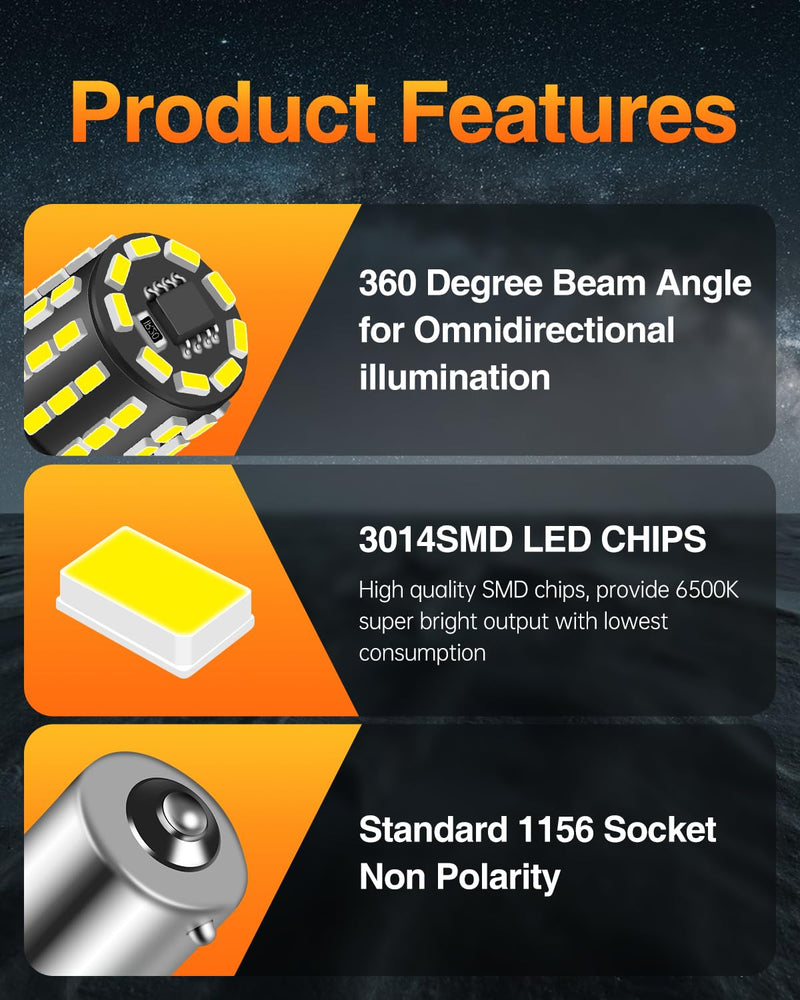LUYED 1156 LED Bulb 6500K White Super Bright Low Power LED Back Up Reverse Lights,BA15S 1141 1003 7506 P21W LED Replacement for Tail Light,RV Lights,Side Marker Lights,Pack of 10