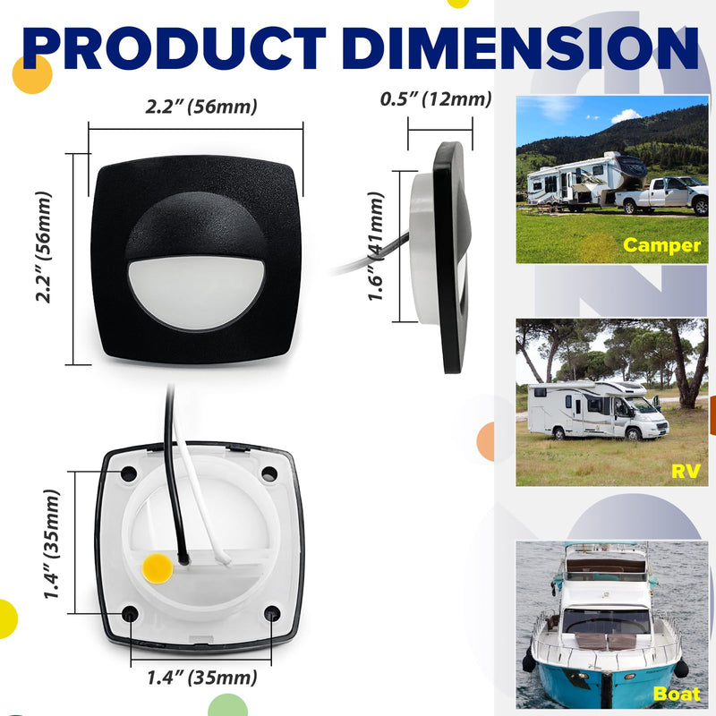 Boat Courtesy Lights Boat Deck Lights LED Waterproof 2 1/4 Inch 12v Black Courtesy Light for RV Trailer Camper Marine Sailboat Recessed Stair Light 0.2W 15LM 6500K White Companion Way Lighting, 6-Pack Cold White Light