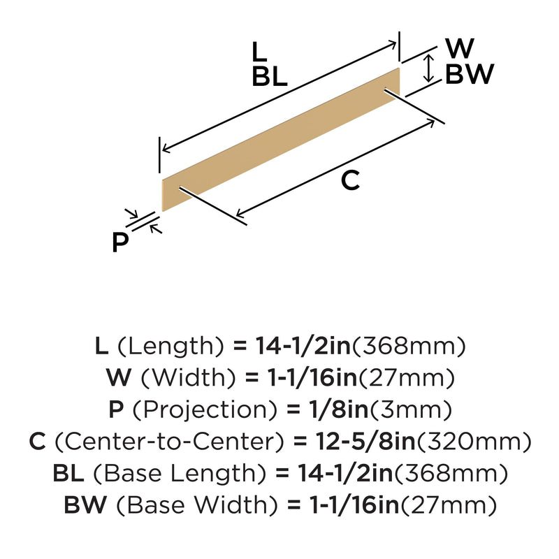 Amerock Maymont 12-5/8 inch (320 mm) Center-to-Center Rectangle Champagne Bronze Cabinet Pull Backplate, BP37594CZ