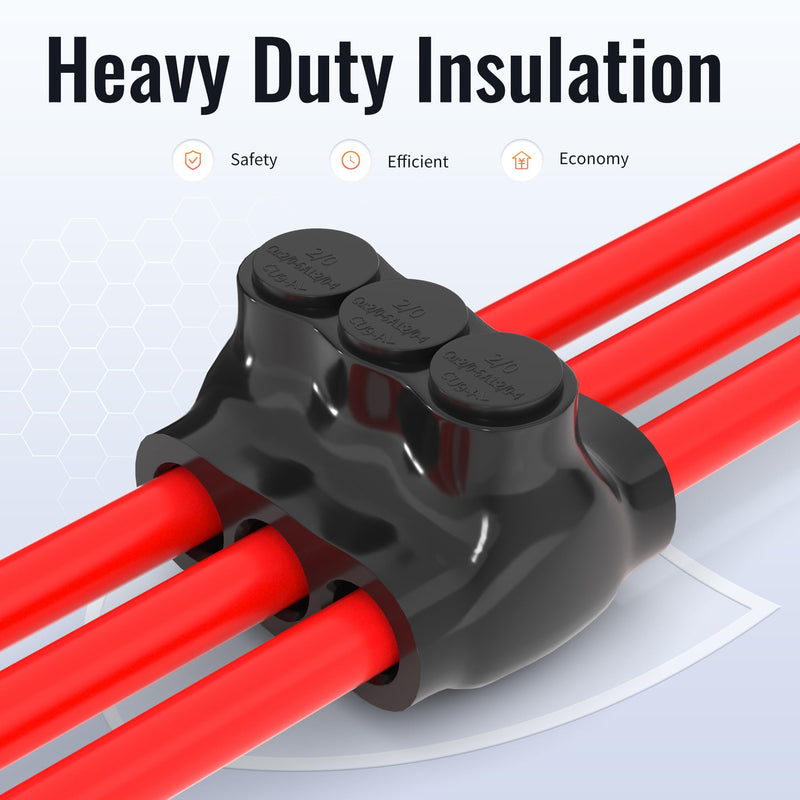 RVBOATPAT 6PCS Dual Entry Aluminum Wire Connector 3 Port Insulated Multi Tap Connector 2/0-6 AWG Splice Electrical Power Connector 3/16" Allen Hex Dual Entry 3 Port 2/0-6 AWG