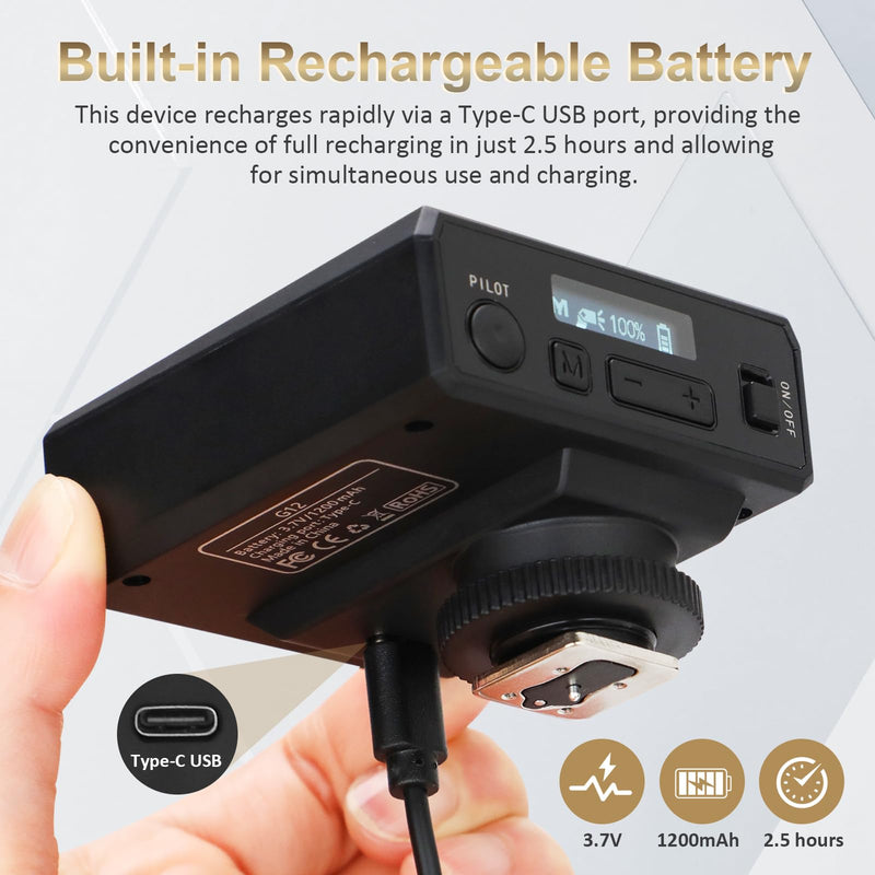 G12 Mini Camera Flash Speedlite, GN12 5600K,USB-C Charging Built-in 1200mAh Battery Compatible for Canon/Sony/Fujifilm/Nikon/Panasonic/Olympus,Speedlight Photography for Cameras with Single-Contact