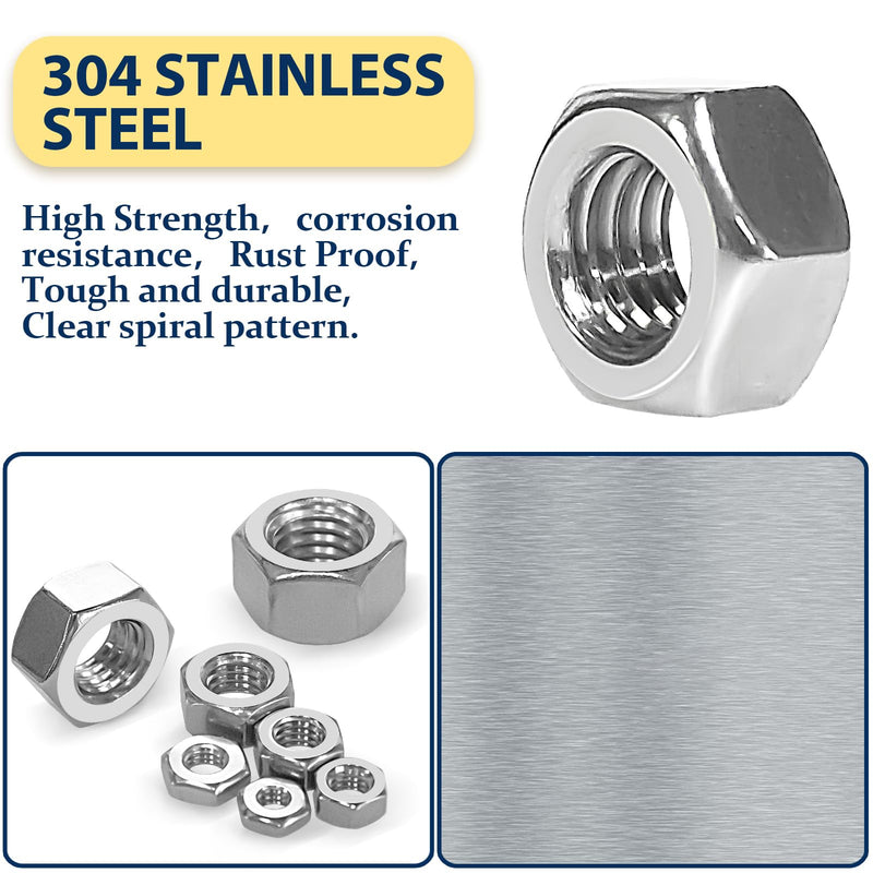 2 in 1 SAE & Metric Hex Nut Assortment Kit(510pcs),2#56 4#40 6#32 8#32 10#24 10#32 12#24 1/4-20 5/16-18 3/8-16 7/16-14 1/2-13 M2 M2.5 M3 M4 M5 M6 M8 M10 M12 304 Stainless Steel Nuts Set SAE&Metric-510