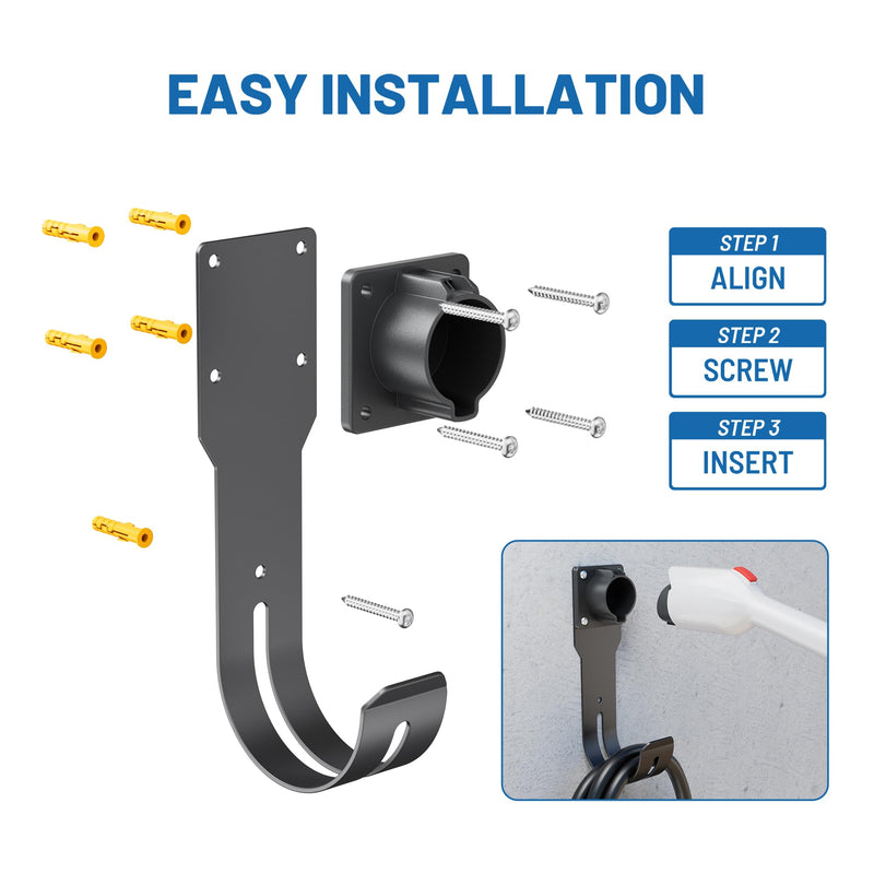 MECMO EV Charger Holder SAE J1772 Nozzle Holster Dock and J-Hook Combination Wall Mount, EVSE Electric Vehicle Car Charger Cable Organizer EV Charger Cord Wall Hook Cable Holder J1772 Connector