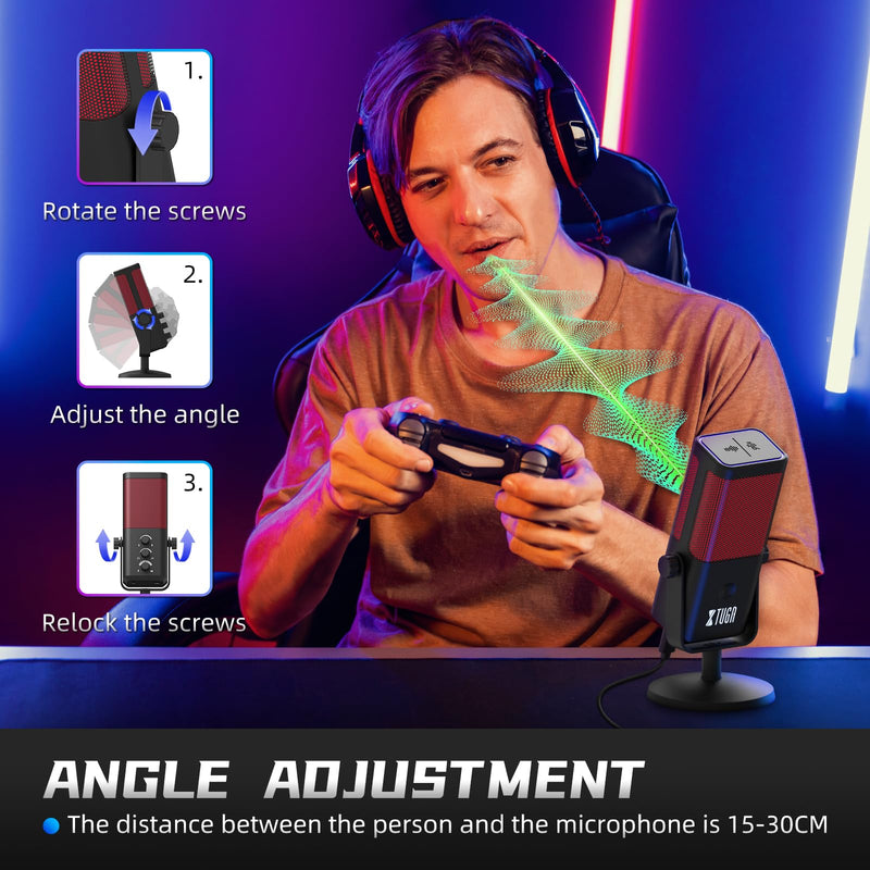 XTUGA M7 Dynamic Microphone for Gaming Streaming with RGB Light,Computer Condenser Mic Noise Reduction Real-Time Monitoring for Podcast,Studio,PC,PS5,Mac,YouTube