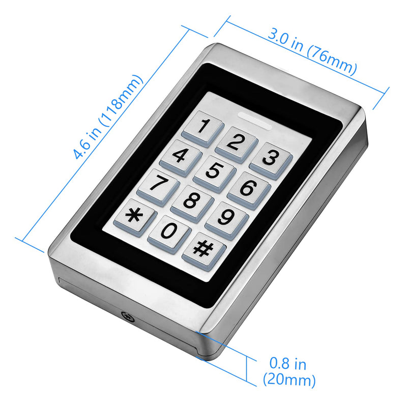 Door Access Control System, Stand Alone Password Door Keypad + 5PCS ID Keyfobs, Support 2000 Users, Wiegand 26, Garage Door/Gate Opener, Weatherproof, Backlight, Zinc Alloy Metal Case