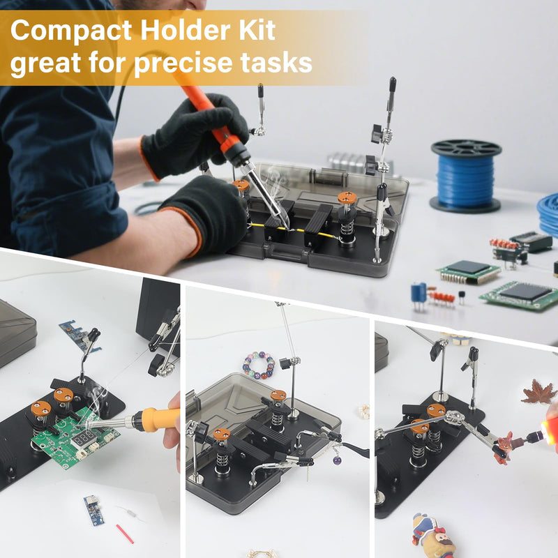 Magnetic Helping Hands Clamp Metal, Adjustable Third Hand Soldering Holder Stand For Small Electronics, Hobby DIY Craft,PCB Repair, Precise Work, Exclusive Dual-Head Ultra-Grip Yellowblack long