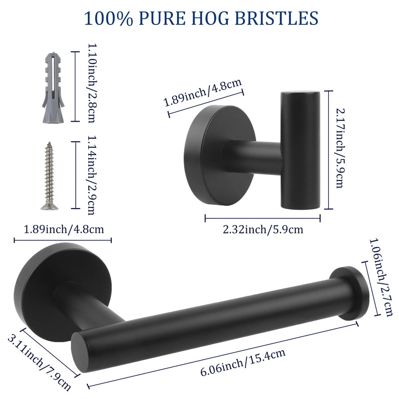 Matte Black Bathroom Hardware Set, Premium Stainless Steel 3-Piece Include 5 Inch Toilet Paper Holders and 2 Towel Robe Holder Hook for Bathroom, Kitchen, Washroom Wall Mount