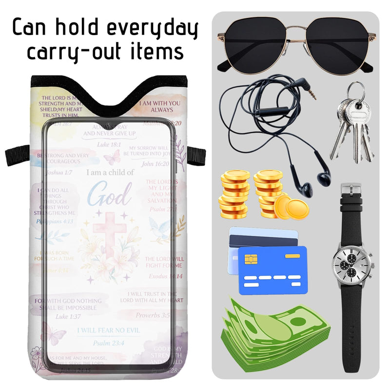 GLOBLELAND Bible Verse Cell Phone Sleeve Pouch Case Bag 7.1×3.9 inch Scripture Verse Shockproof Universal Phone Bag with Crossbody Strap Neck Lanyard for Women Men Phone Headphones Watch