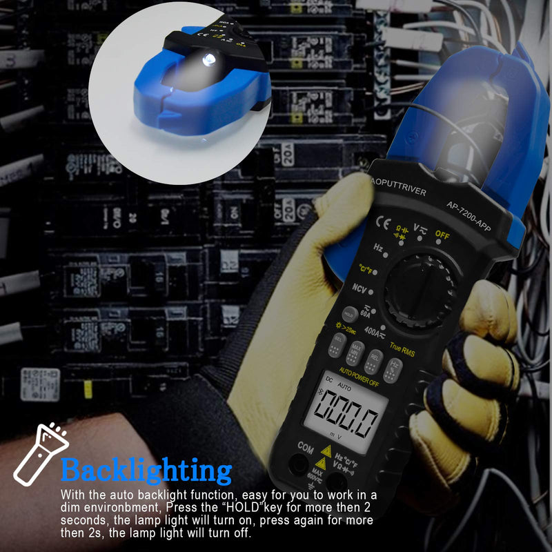 Digital Clamp Meter Bluetooth Clamp Multimeter ac dc amp Meter AP-7200APP Auto-ranging 6000 Counts Amp Meter Voltage Tester Measures Amperage, Volt, Capacitance, Continuity, Ohm Clamp-on Ammeter