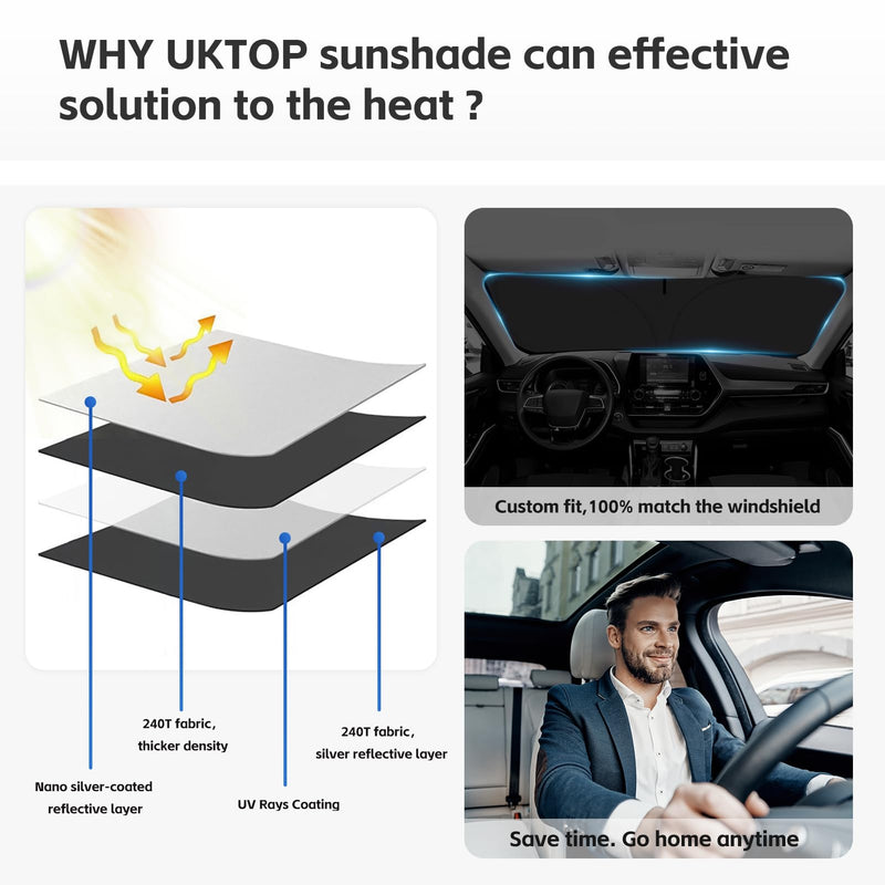 for Ford F150 F-150 F250 F350 F450 2015-2020 Sunshade Sun Shade Windshield Cover - 4 Layers Front Window Shade 240T Retractable Custom Sun Visor Blocks UV Rays Truck Accessories For Ford F150/250/350/450