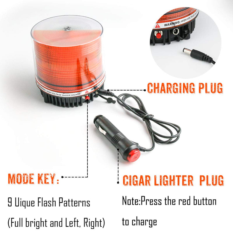 LE-JX Amber Wireless Rotating Beacon Orange Battery Led Strobe Warning Light Roof Top Plow Hazard Flash Emergency Mail Lights 12 V with Magnetic Base Mount and Rechargeable Plug (Yellow, 18 LED)