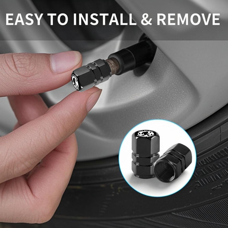 Tire Valve Stem Caps Bigfoot Car Accessories 4-Pack - Aluminum Alloy Rust-Proof Universal Dust Covers Tire Air Cap for Car, SUV, Bike, Motorcycle Bigfoot Gifts for Men Women Black