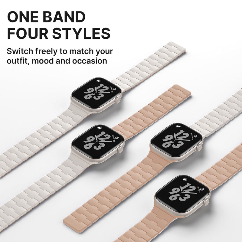 Bandletic Magnetic Silicone Compatible with Apple Watch Bands for Women | Double Sided Wearable, Soft Magnet Sport Strap for iWatch Series 11/10 42mm, 9/8/7 41mm, SE3/SE2/SE/6/5/4 40mm, 3/2/1 38mm Starlight/Milk Tea 38mm/40mm/41mm/42mm(series 11 10)