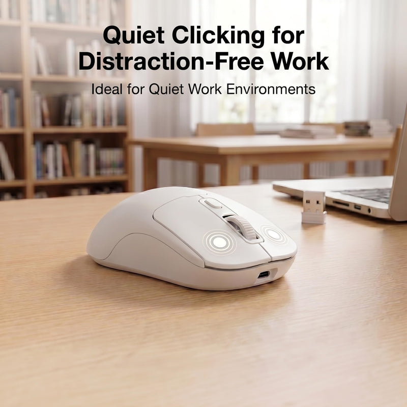 Wireless Mouse, Bluetooth & 2.4G, Silent Click, 3 DPI, Rechargeable -White | Bluetooth 5.4 & 2.4G Dual Modes, Silent Click, Rechargeable Battery, Ergonomic Design for Laptop, PC, Mac, Chromebook, Tablet