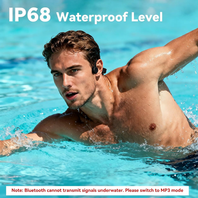 Swimming Headphones, IPX8 Waterproof Bone Conduction Headphone Wireless Underwater Earbuds with 32GB Memory for Swimming, Cycling, Marathon Black