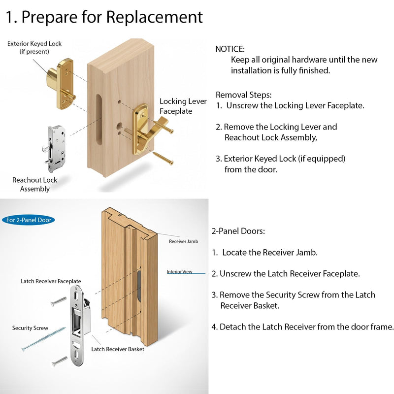 Reachout Lock and Receiver Kit for Andersen 2-Panel Gliding Patio Doors, Universal Reachout Deadlock Receiver, Compatible with Models from 1986 to Present (200, 400, A-Series)