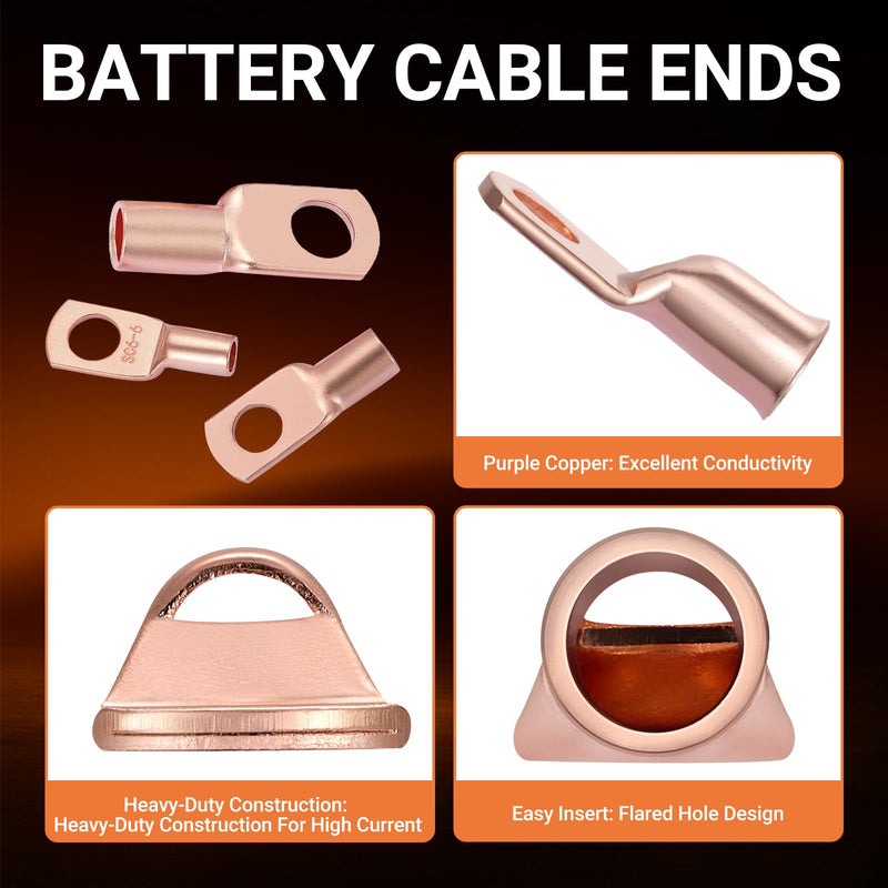 220pcs Battery Cable Ends Kit,AWG 2/4/6/8/12 Copper Lugs,Heavy Duty Wire lugs, Ring Terminal Connectors with 3:1 Heat Shrink Tube & Storage Box