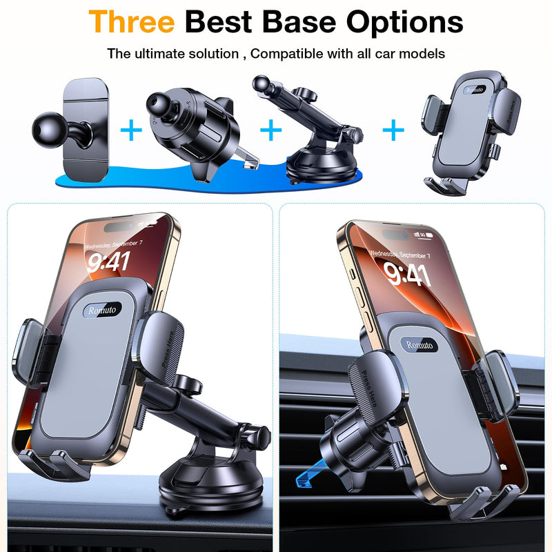 Phone Holders for Your Car Phone Holder Mount【Super Suction】Cell Phone Holder for Car Accessories for Women Men【360° Adjustable】Suction Phone Mount for Car, Shower, Mirror, Window for iPhone Samsung Gray
