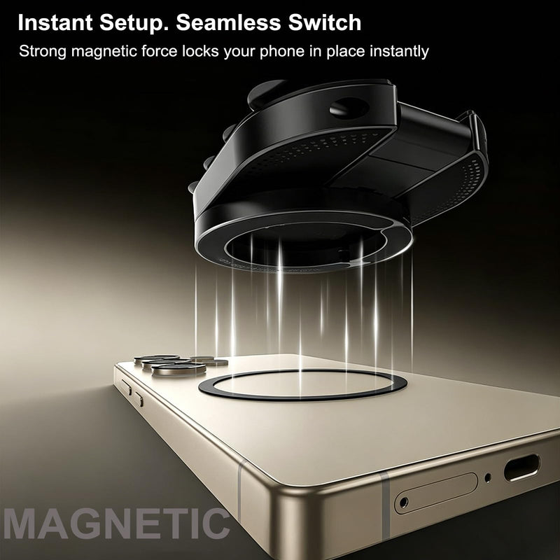 Magnetic Suction Phone Stand for MagSafe, Multifunctional Phone Mount | 18 Strong Adhesion Suction Cups, Rotatable Foldable Universal Phone Holder for Car Gym Travel Home, Hands Free, Hook Design Black