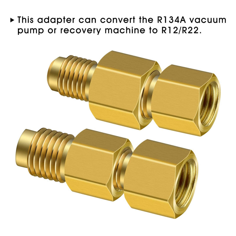 6 Pieces 6015 R134A Brass Refrigerant Tank Adapter to R12 Fitting Adapter 1/2 Female to 1/4 Male Flare Adaptor Valve Core and 6014 Vacuum Pump 1/4 Inch Flare Female to 1/2 Inch Male
