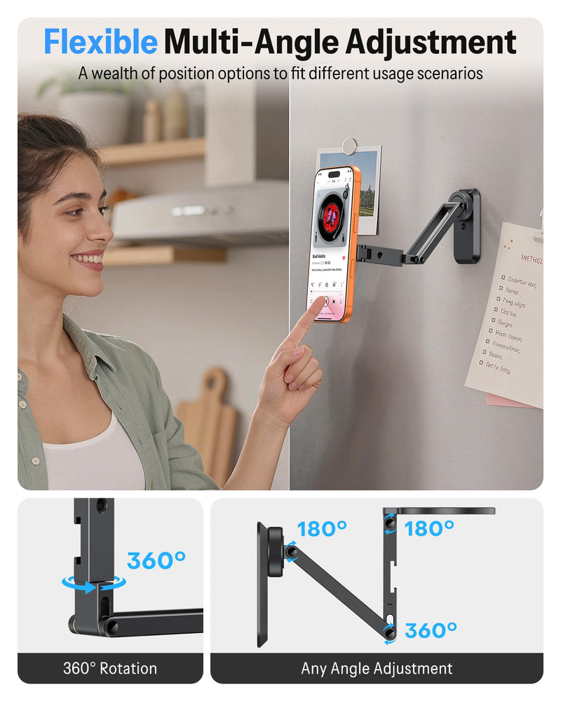 OMOTON Magnetic Phone Mount for Tripod Camera with Arca Base Cold Shoe 1/4" | Aluminum 360° Adjustable, Detachable Base with Magnet for Steel Surface for Gym Golf Cart Video Recording, for iPhone Android