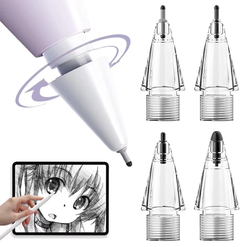 Upgraded Replacement Pencil Tips for Apple Pencil Pro/ 1st Gen/ 2nd Gen/USB-C, New Soft Refill & POM Nibs with Case for iPad Pro - 4 Pack, Transparent