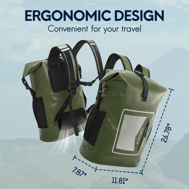 Haimont Waterproof Backpack Dry Bag Floating Roll Top Dry Sack Durable Backpack for Kayaking, Surfing, Rafting, Fishing, 30L Army Green